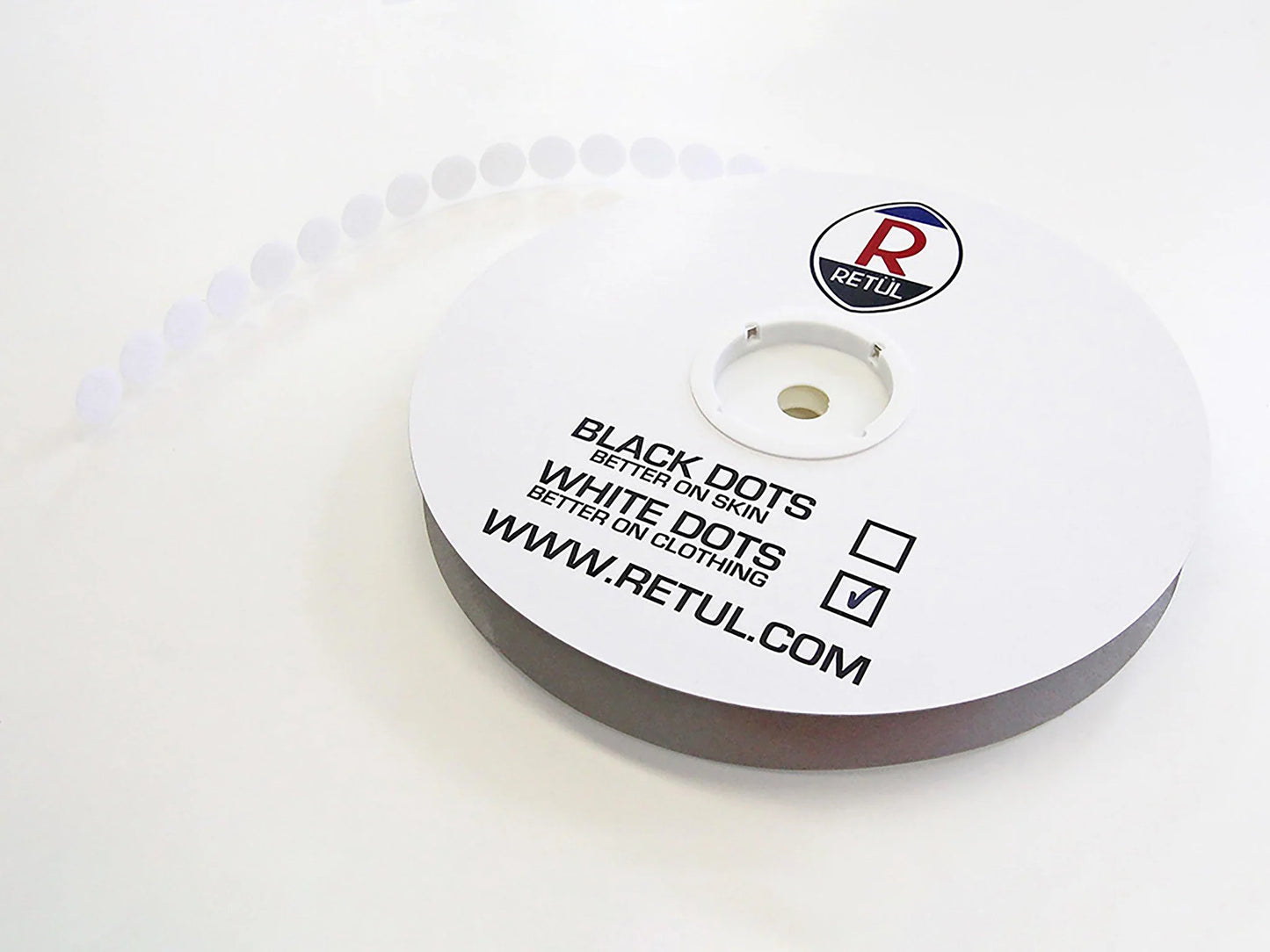 RETUL STICKY DOTS WHT ROLL/1000